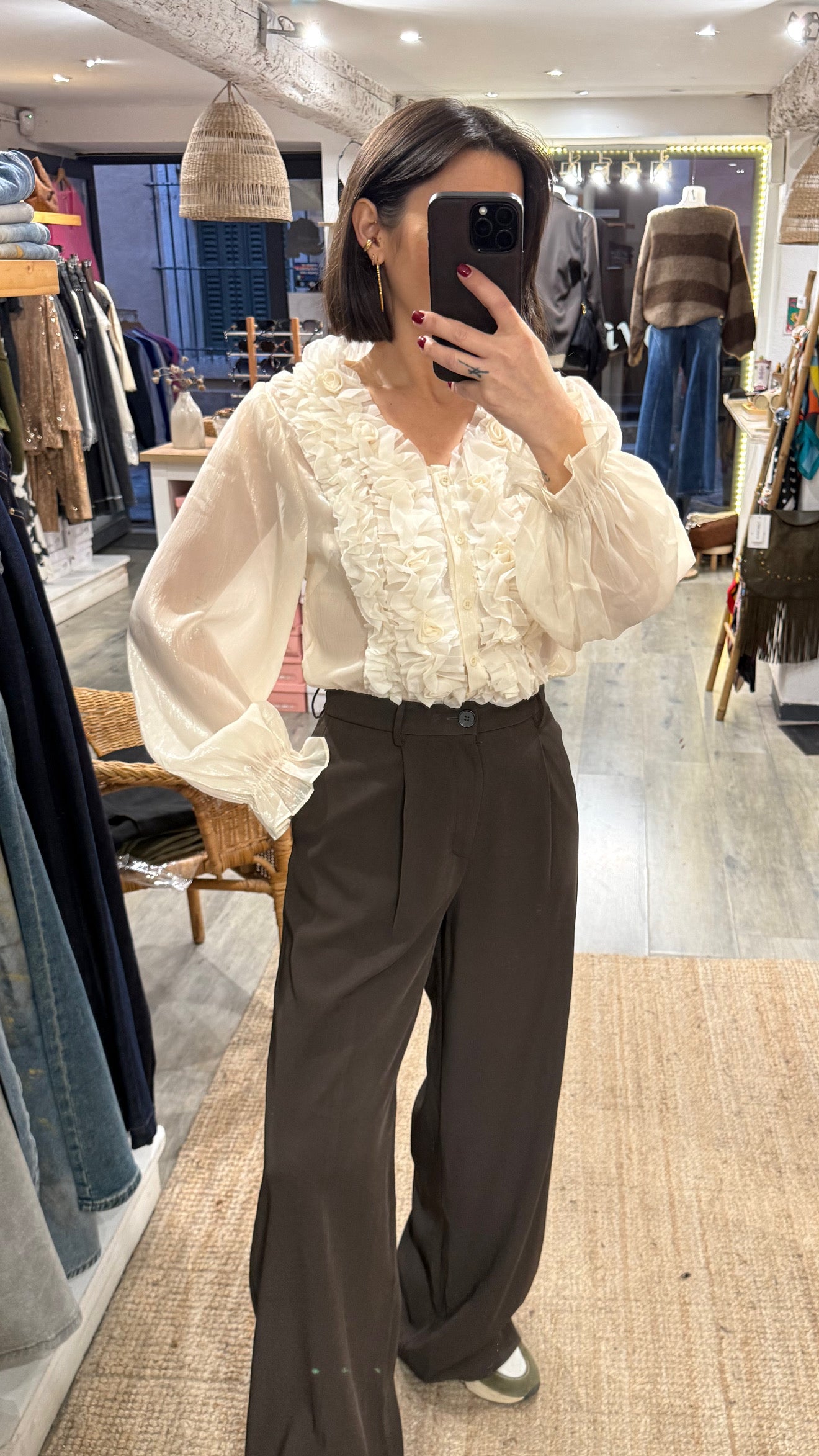 CHEMISE FLEUR IRISÉ ÉCRU