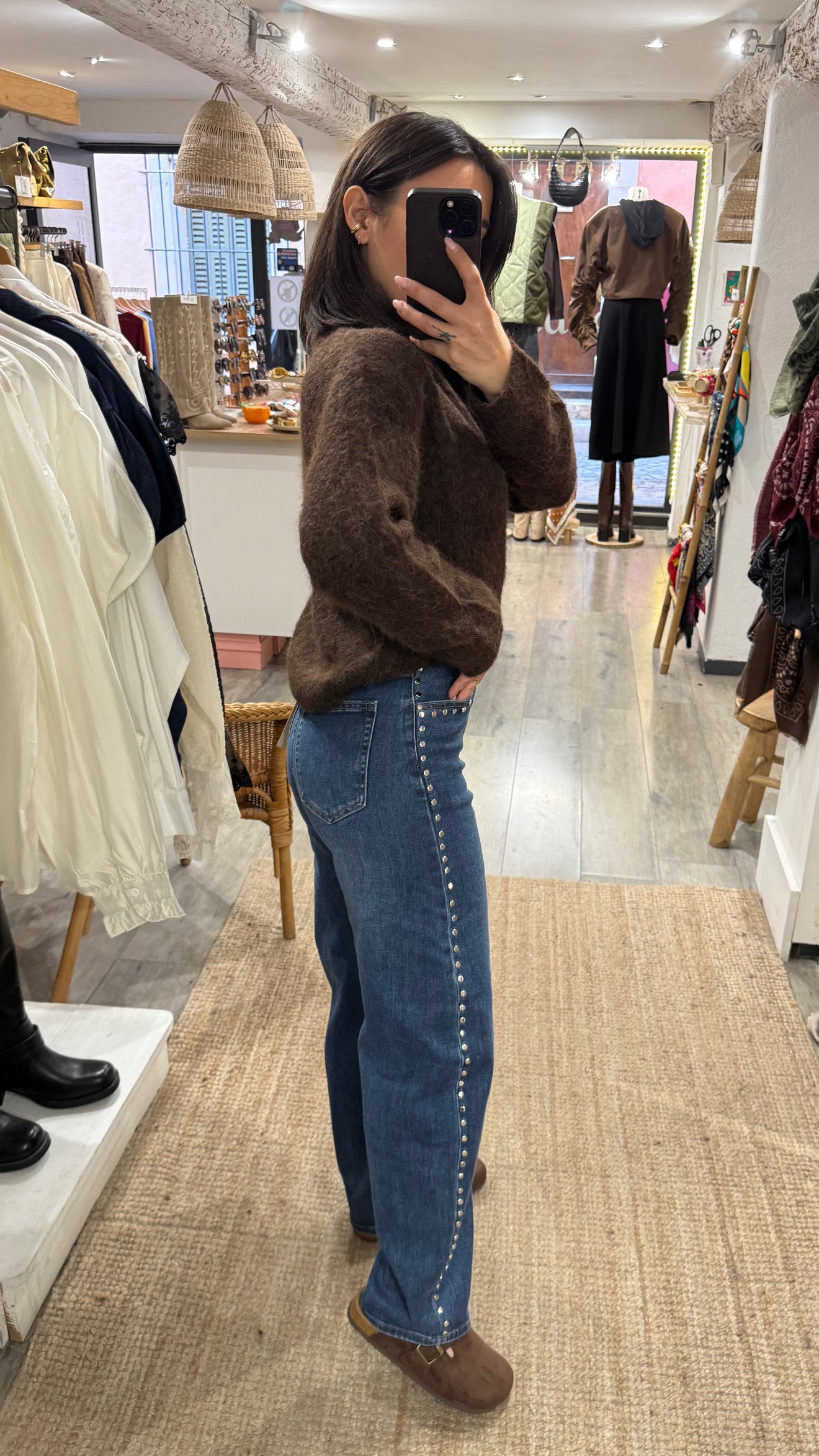 JEANS BARREL CLOUS BLEU