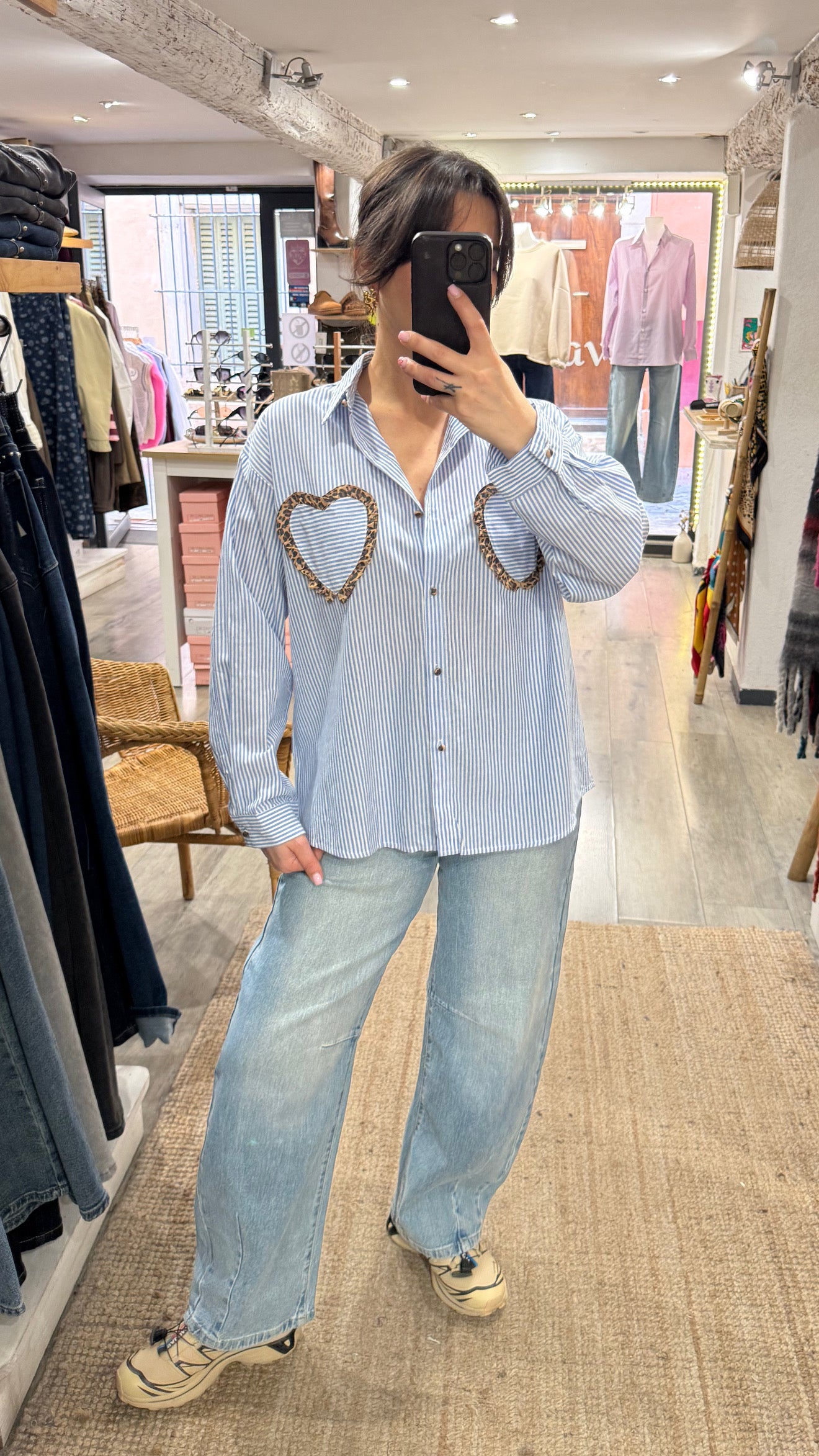 CHEMISE RAYURES CŒUR LÉOPARD