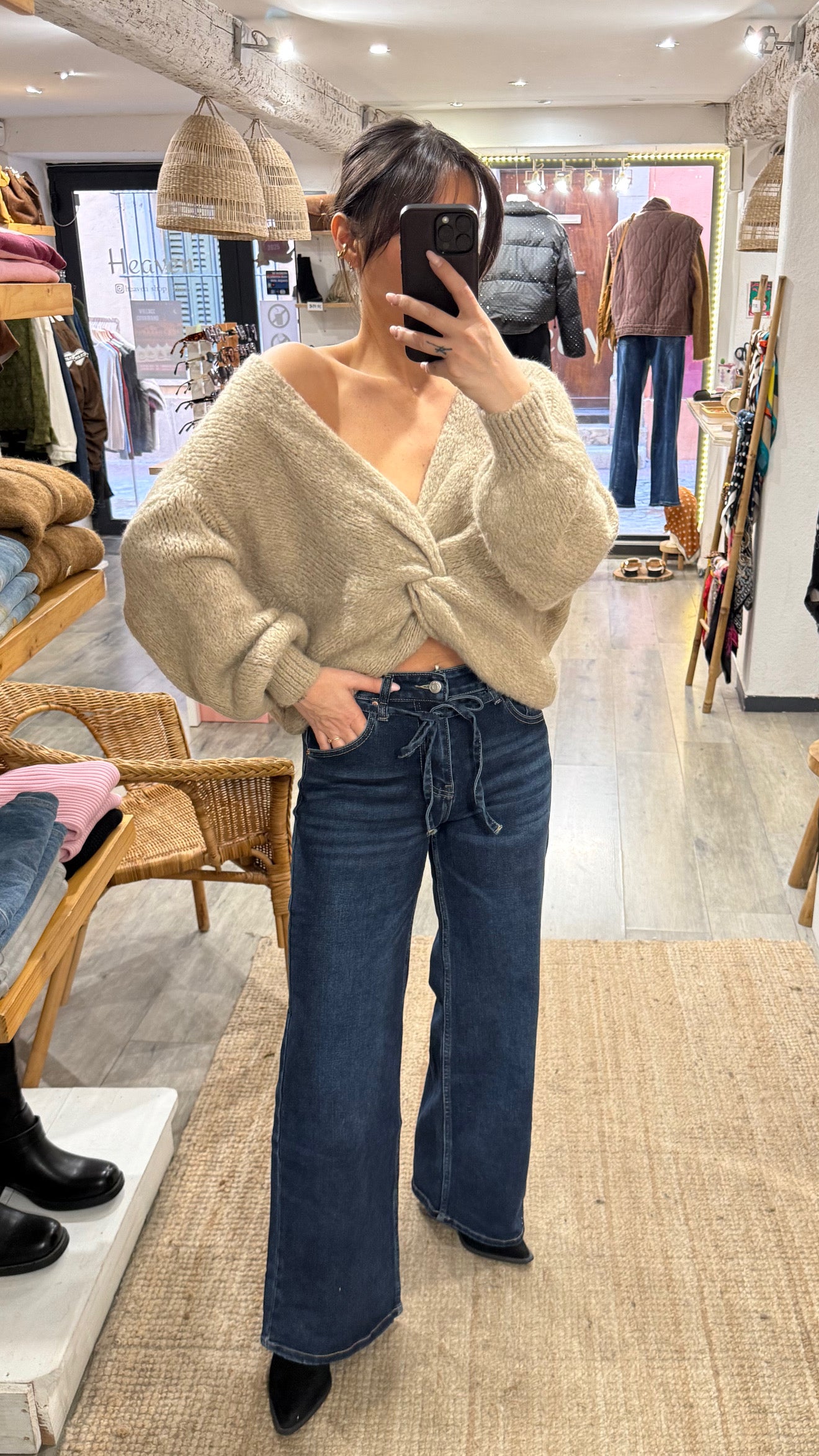 JEANS WIDE LEG LACET BLEU