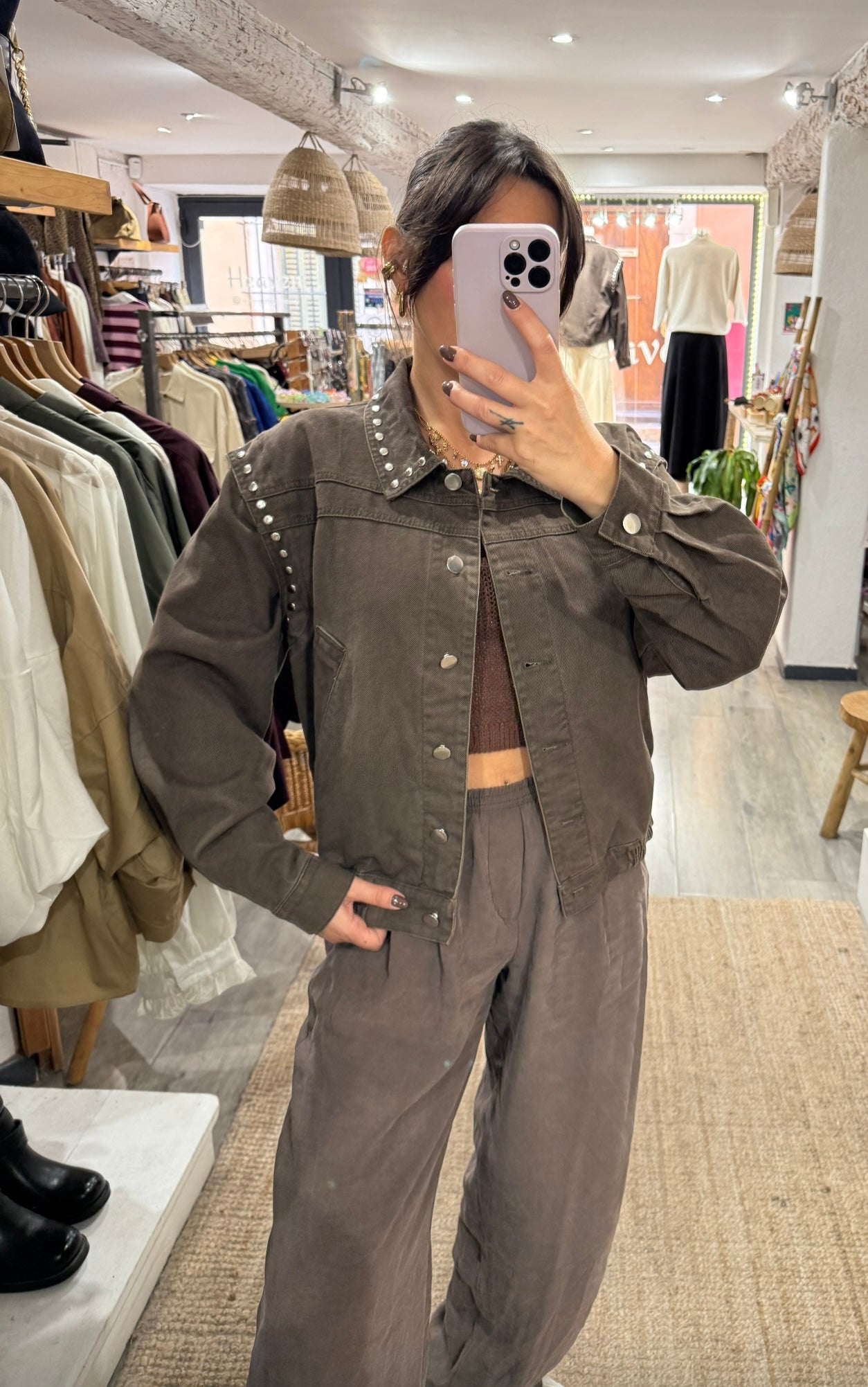 VESTE JEANS CLOUS CHOCO