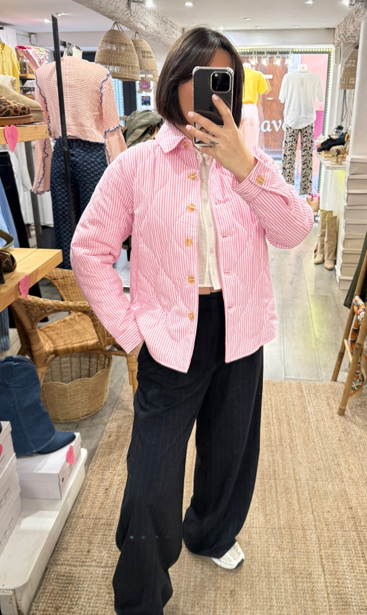 VESTE RAYURES ROSE/BLANCHE
