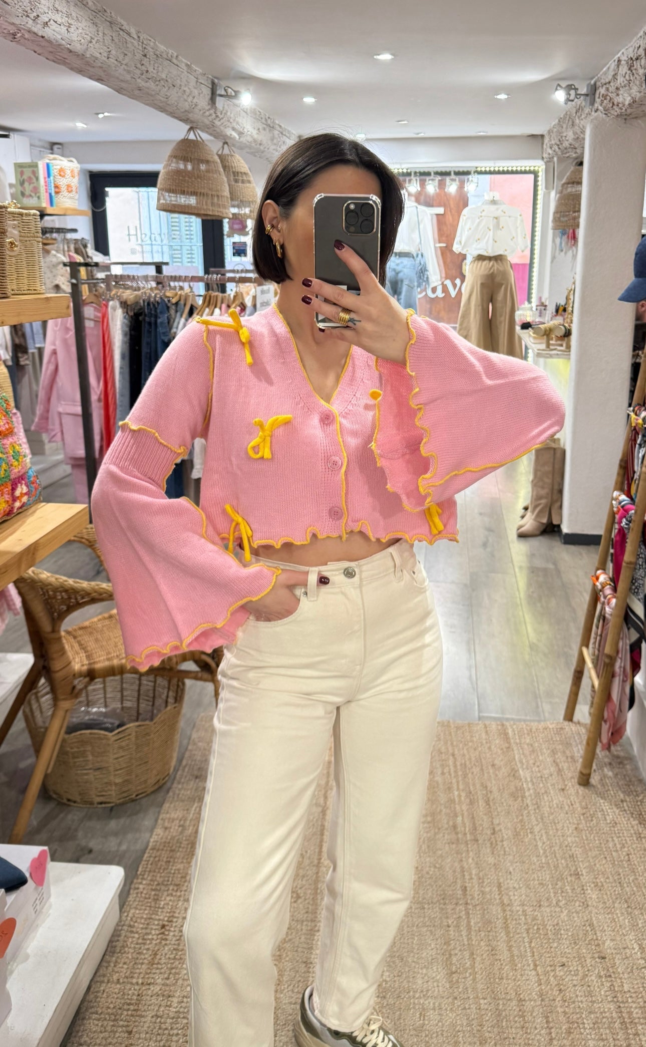 GILET NOEUD ROSE/JAUNE