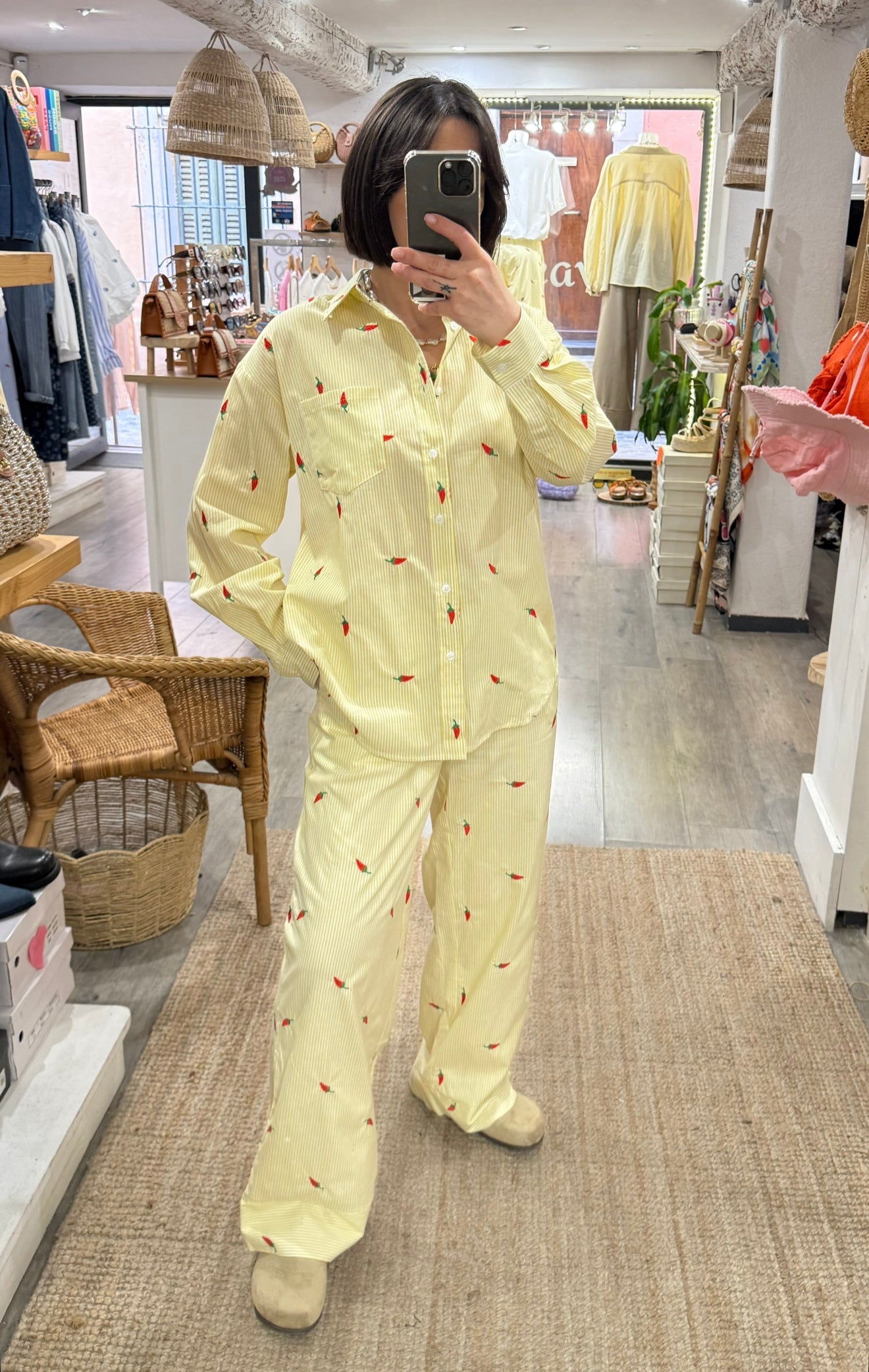 PANTALON PIMENT RAYURES JAUNE