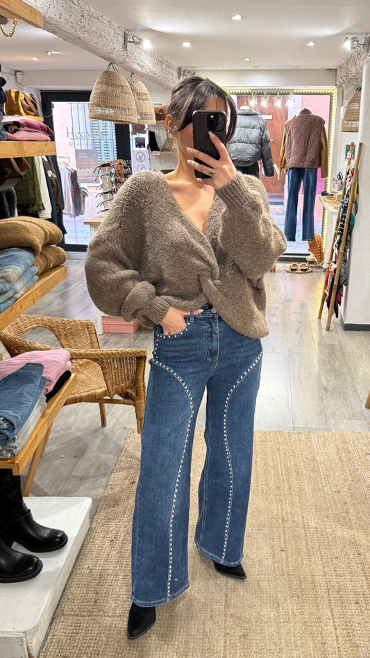 JEANS WIDE LEG CLOUS BLEU