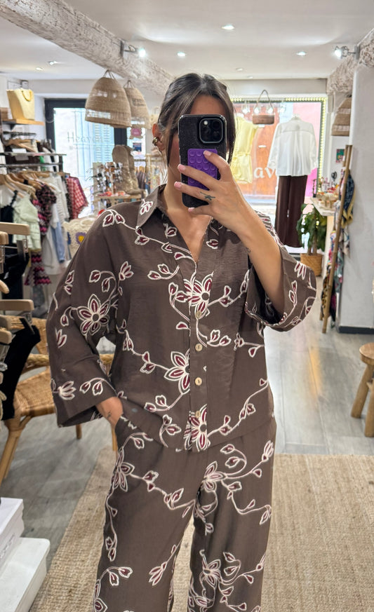 CHEMISE CHOCO FLEURS BRODÉ ENSEMBLE