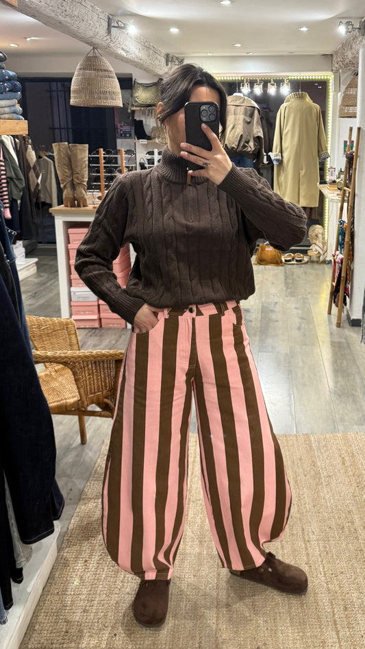 JEANS RAYÉ CHOCO/ROSE BARREL