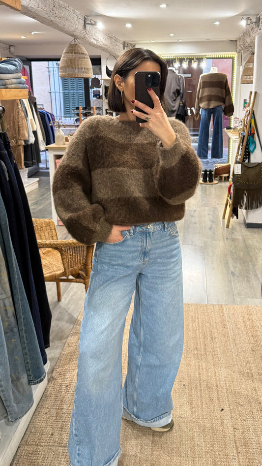 PULL MAILLE MARRON RAYURES