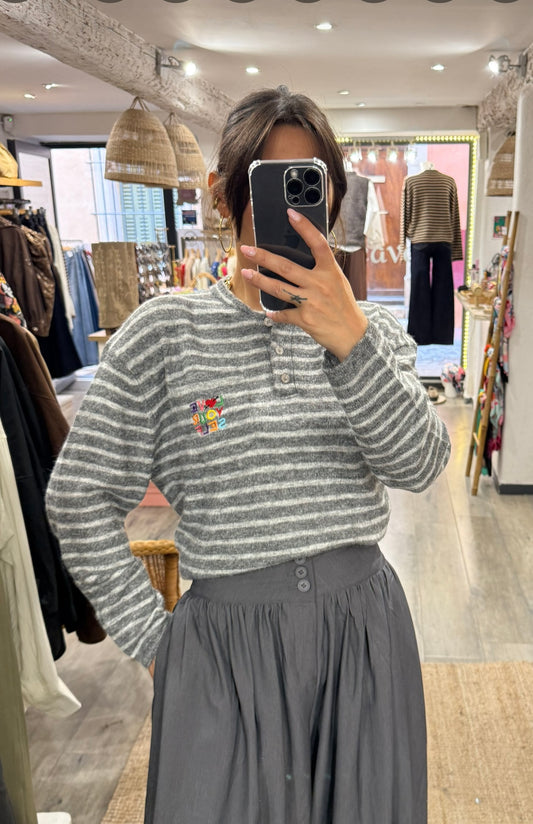 PULL RAYURES GRIS « LOVE YOUR SELF »