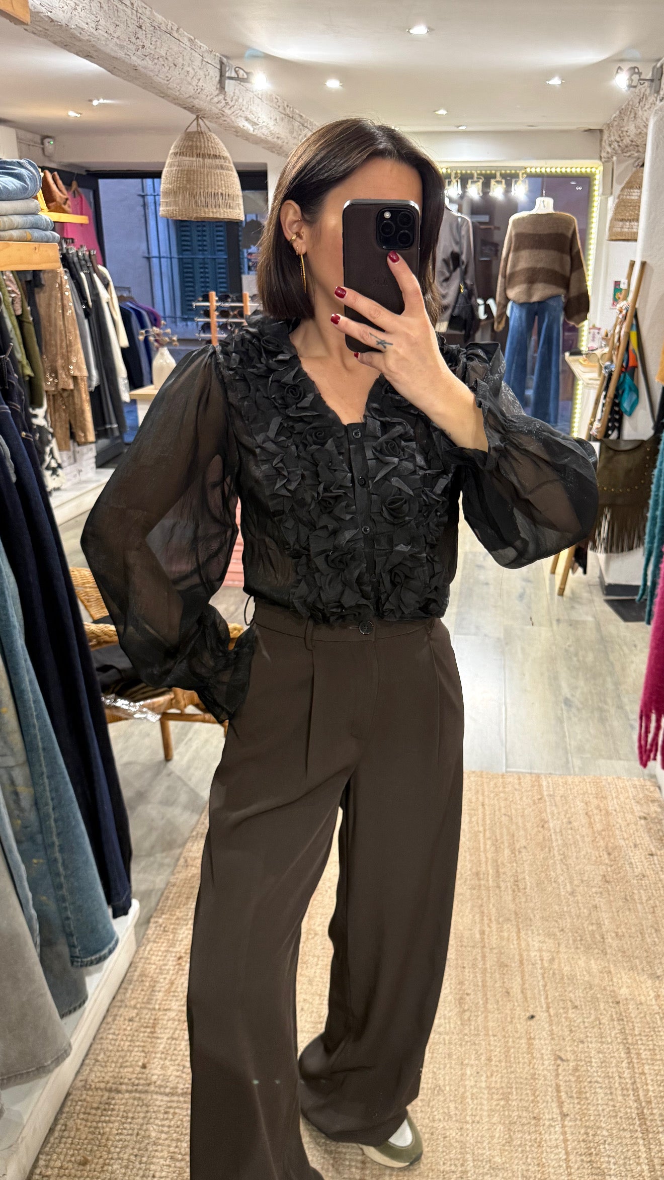 CHEMISE FLEURS NOIR IRISÉ