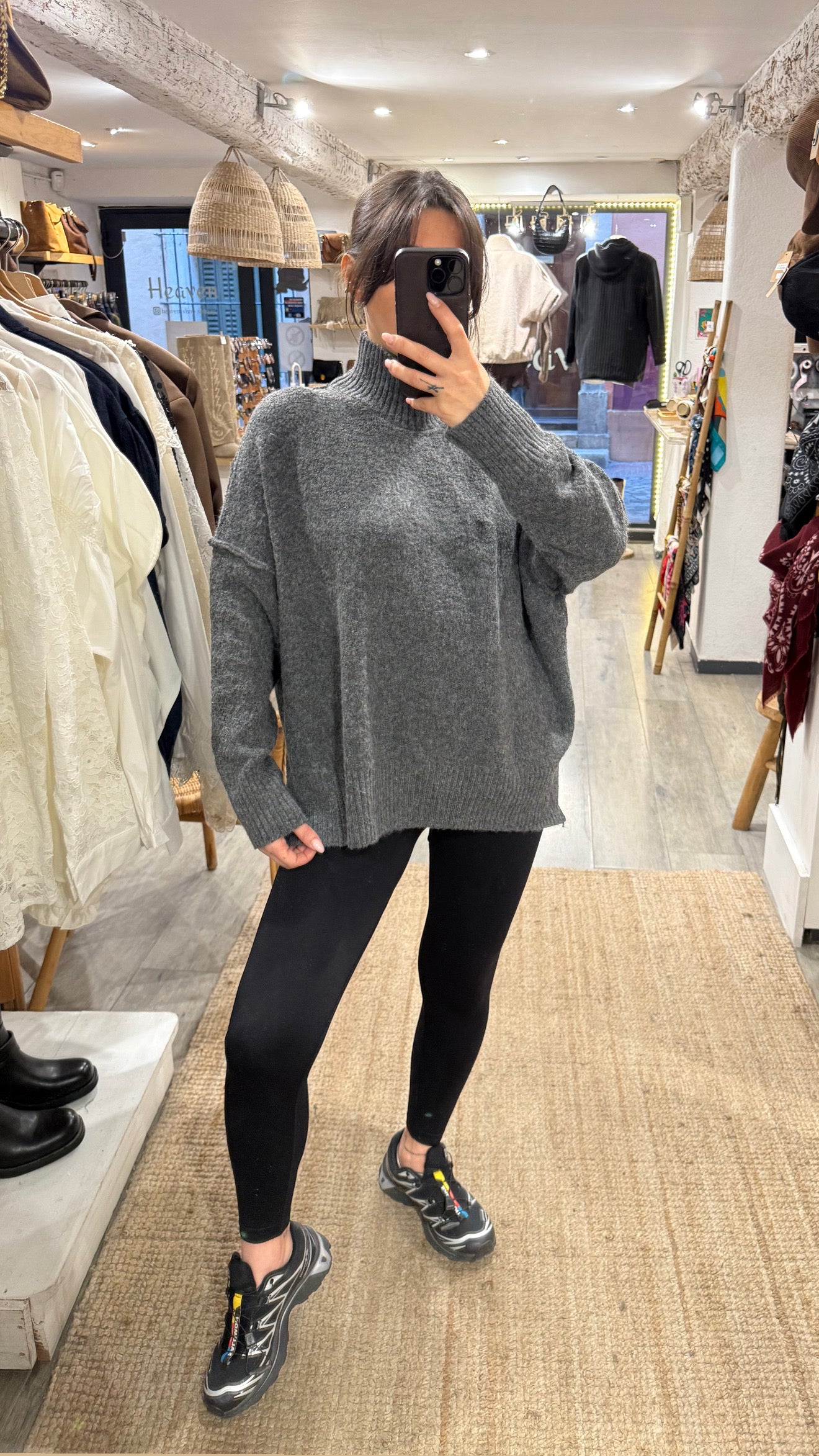 PULL TOUT DOUX COL CHEMINÉ GRIS