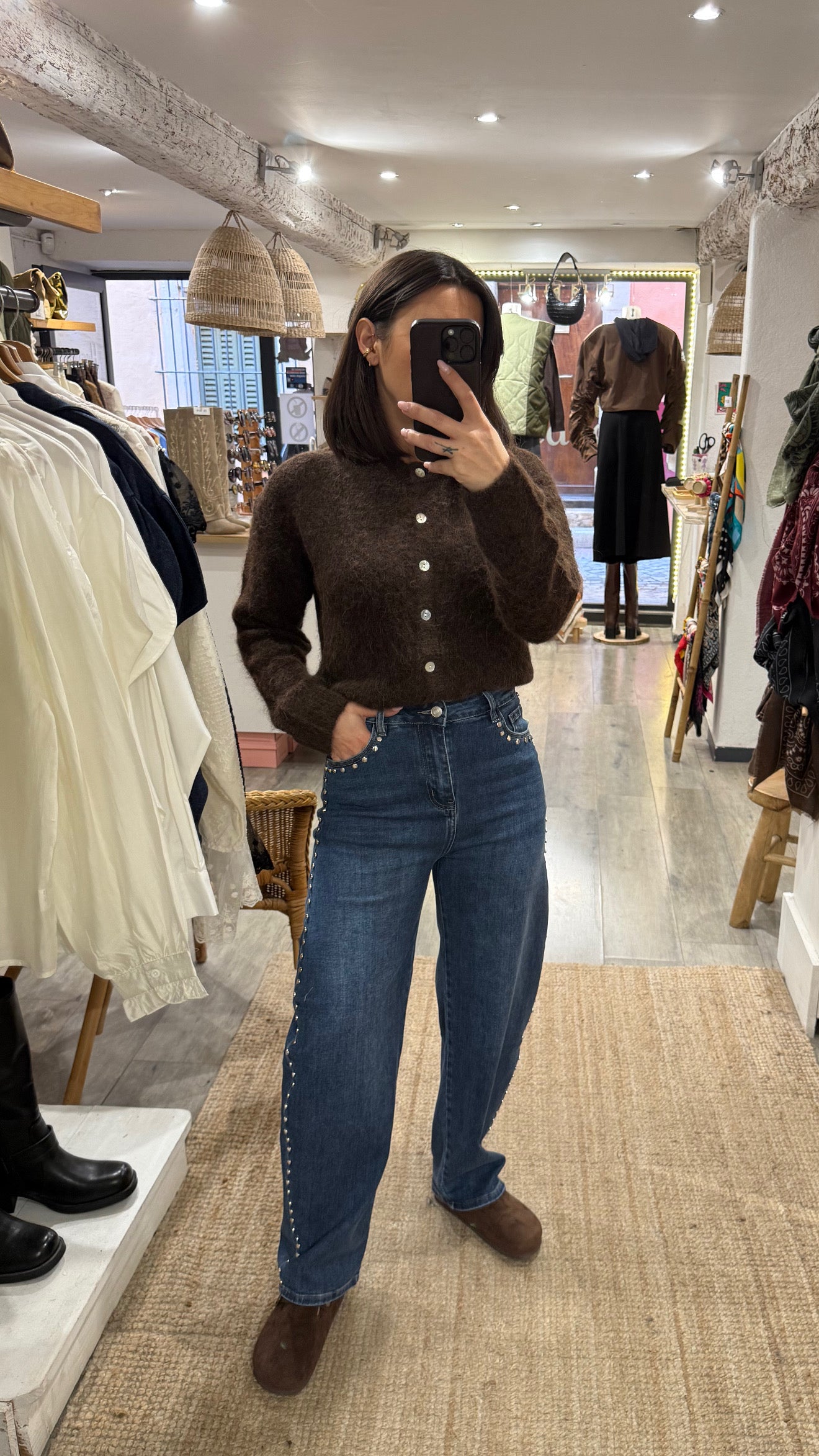 JEANS BARREL CLOUS BLEU