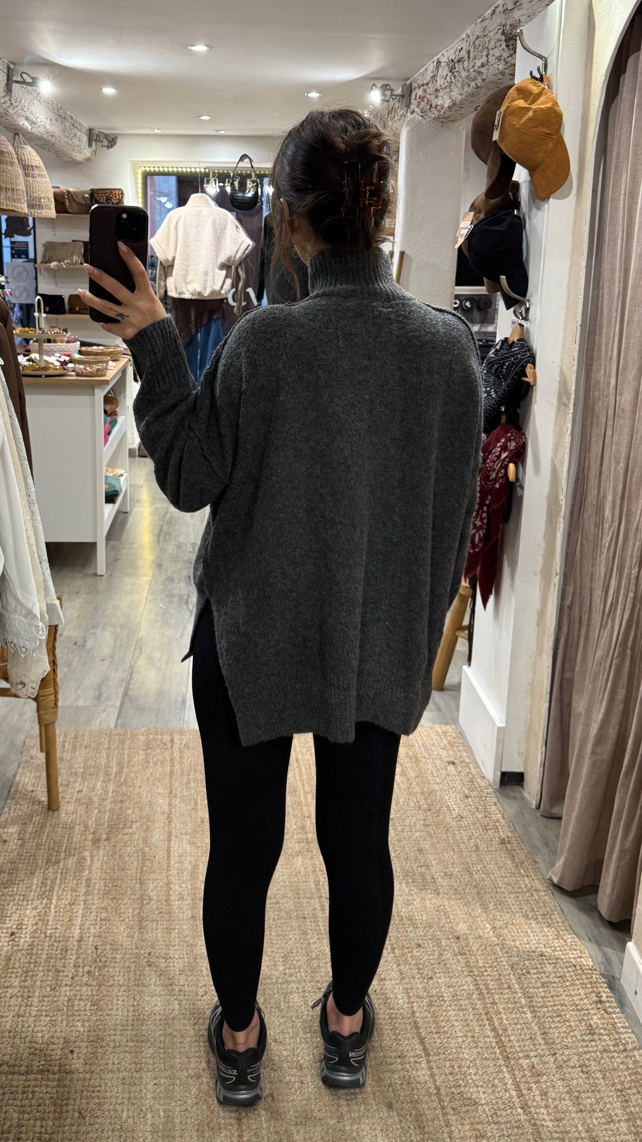 PULL TOUT DOUX COL CHEMINÉ GRIS