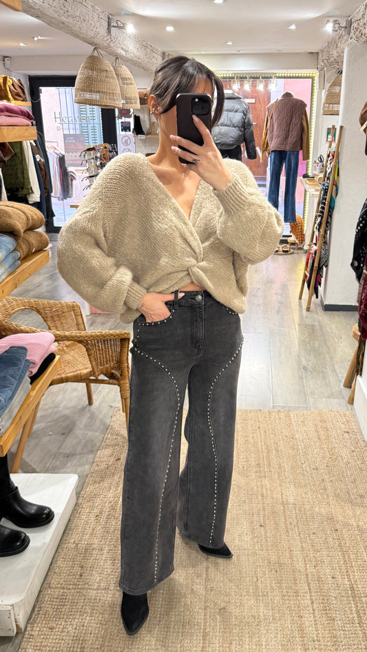 JEANS WIDE LEG CLOUS NOIR