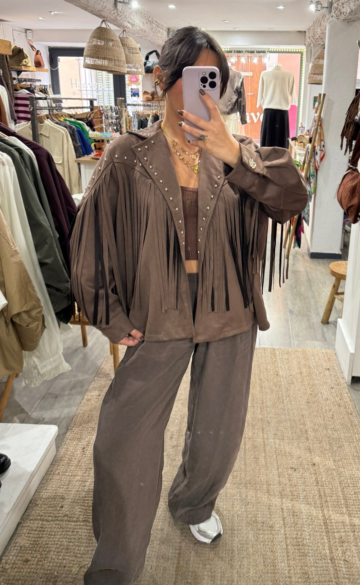 VESTE CLOUS FRANGE CHOCO