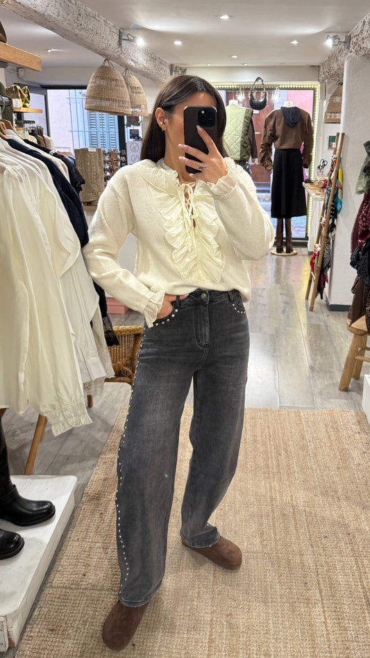 JEANS BARREL CLOUS NOIR