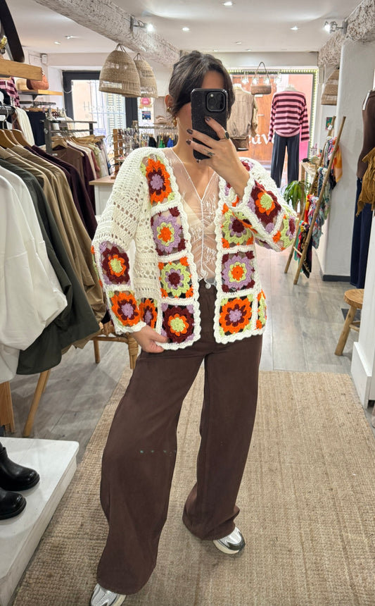 GILET CROCHET FLEURS MULTICOLORES
