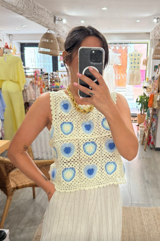 TOP CROCHET CŒUR BLEU