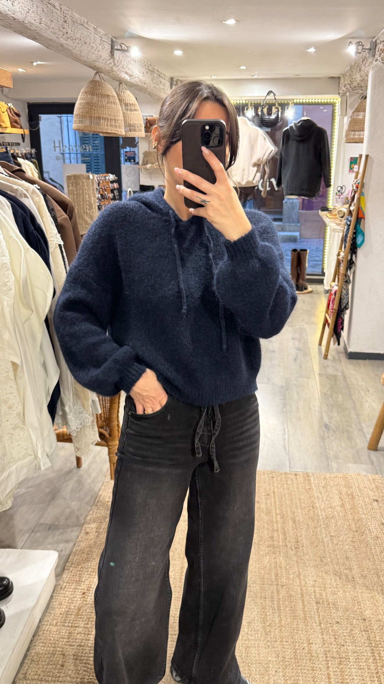 SWEAT CAPUCHE MAILLE BLEU MARINE