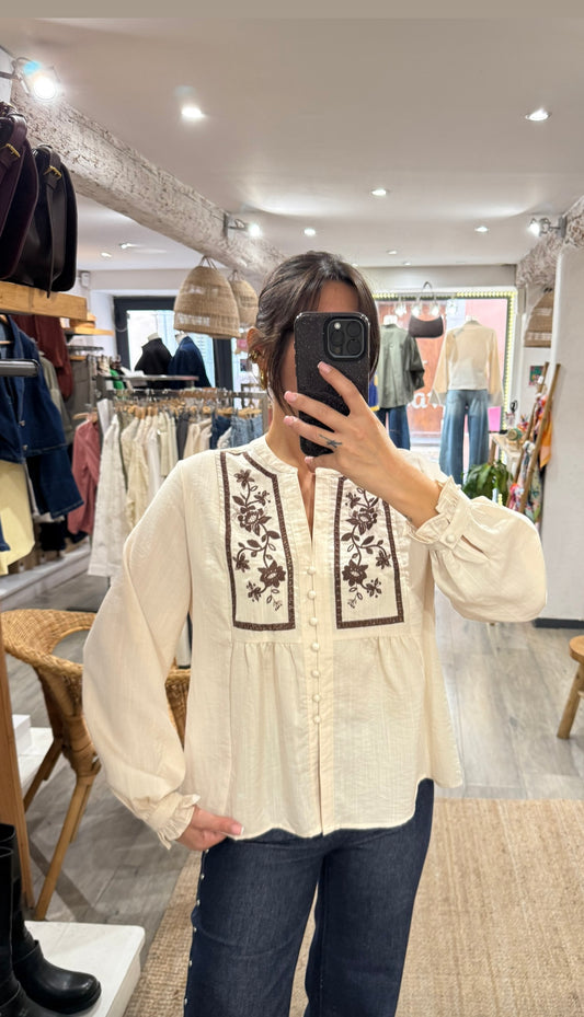 CHEMISE BEIGE BRODÉE