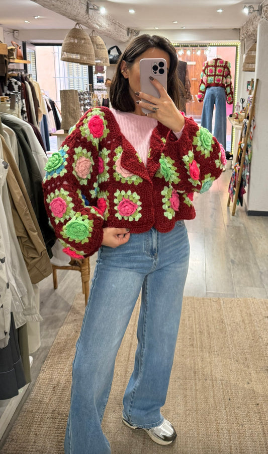 GILET CROCHET BORDEAUX