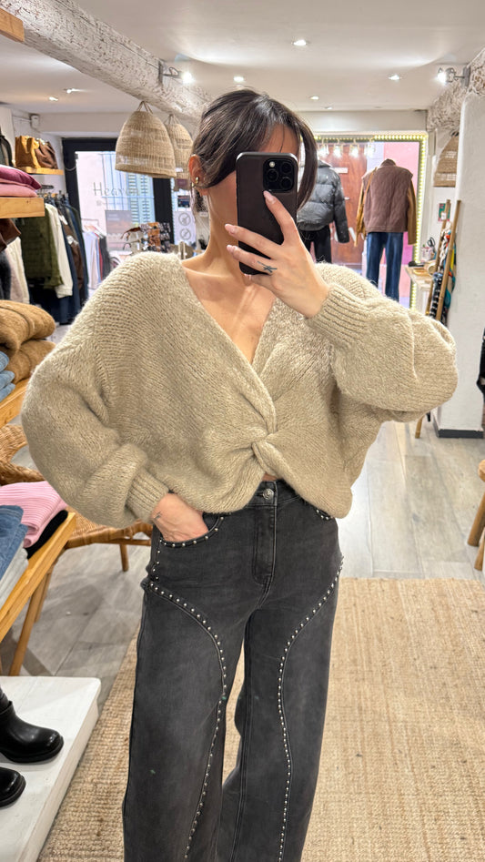 PULL CACHE CŒUR BEIGE