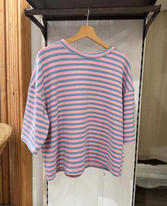 TEE SHIRT BLEU/ROSE