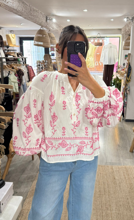 CHEMISE BRODERIE ROSE