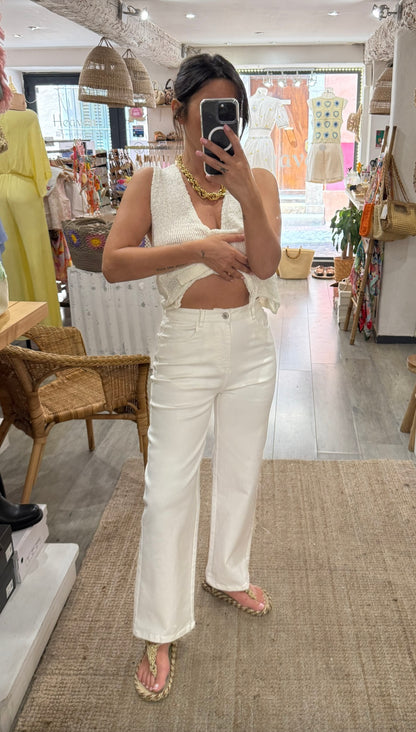 JEANS BLANC POCHE CŒUR