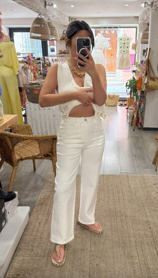 JEANS BLANC POCHE CŒUR