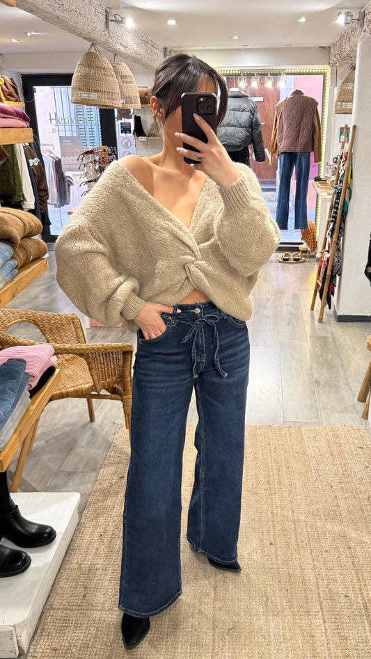 JEANS WIDE LEG LACET BLEU