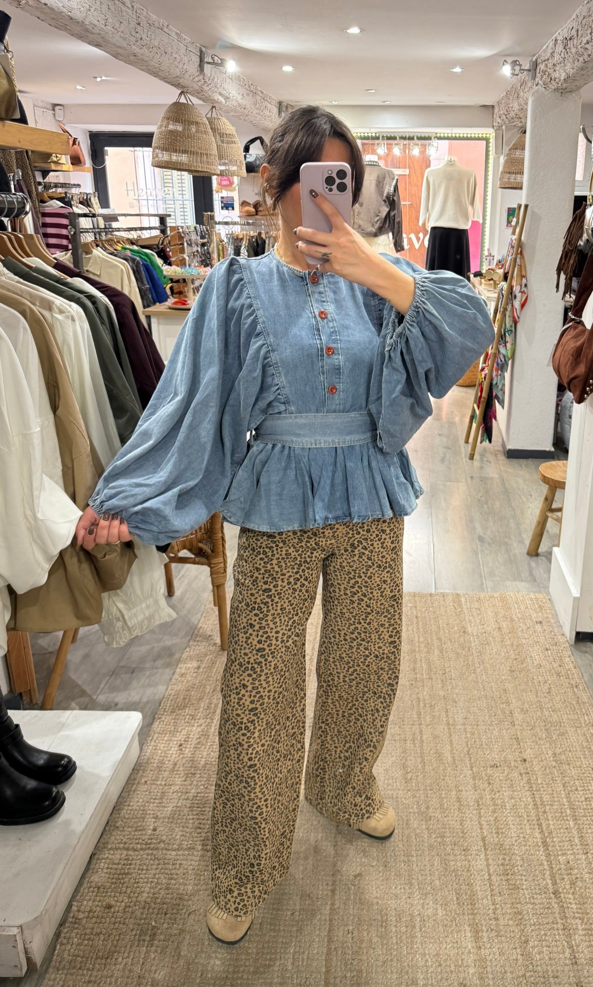 CHEMISE JEANS MANCHES CHAUVE SOURIS