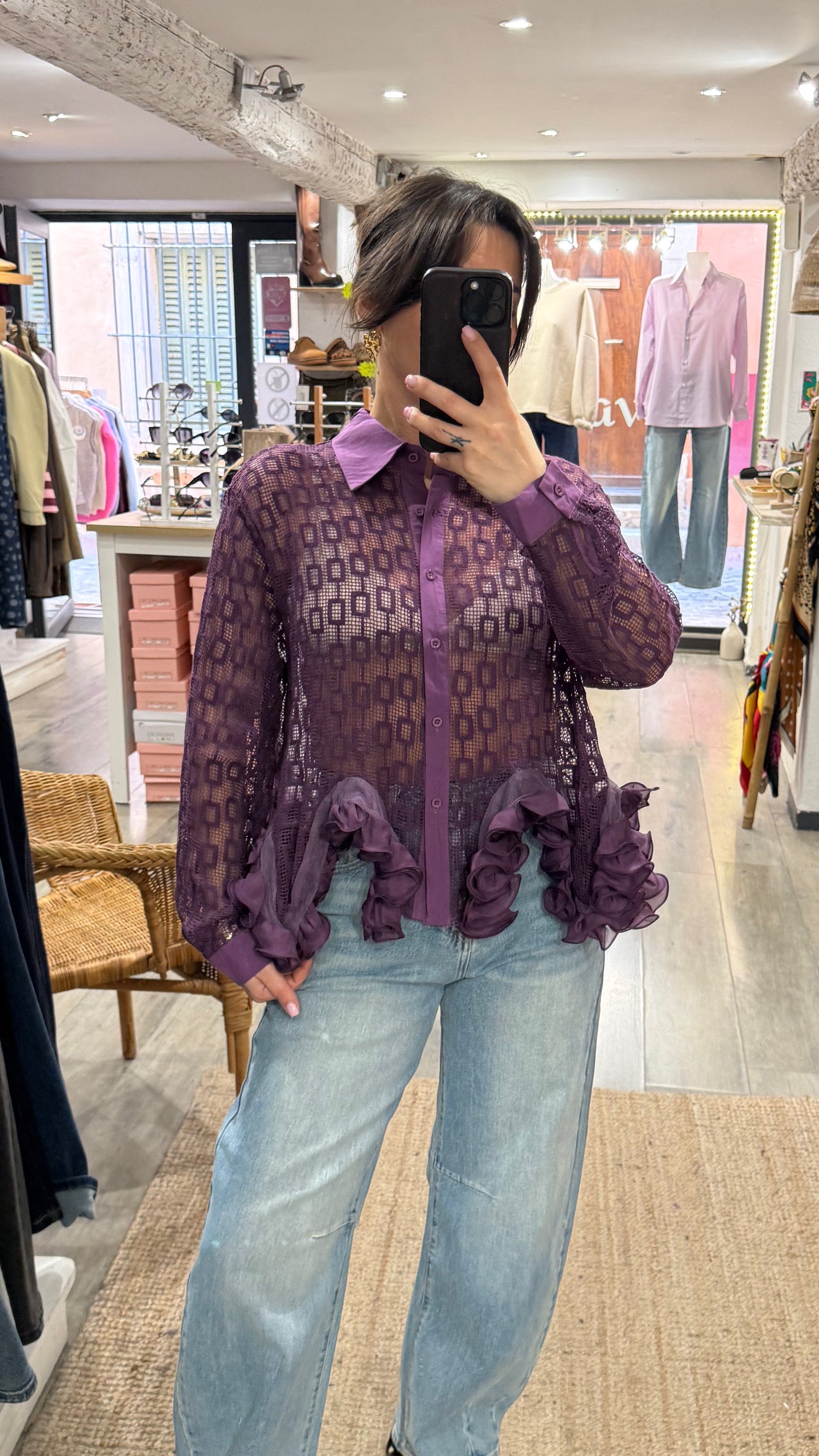 CHEMISE VIOLETTE AJOURÉ