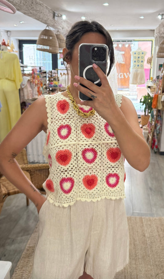 TOP CROCHET CŒUR ROSE