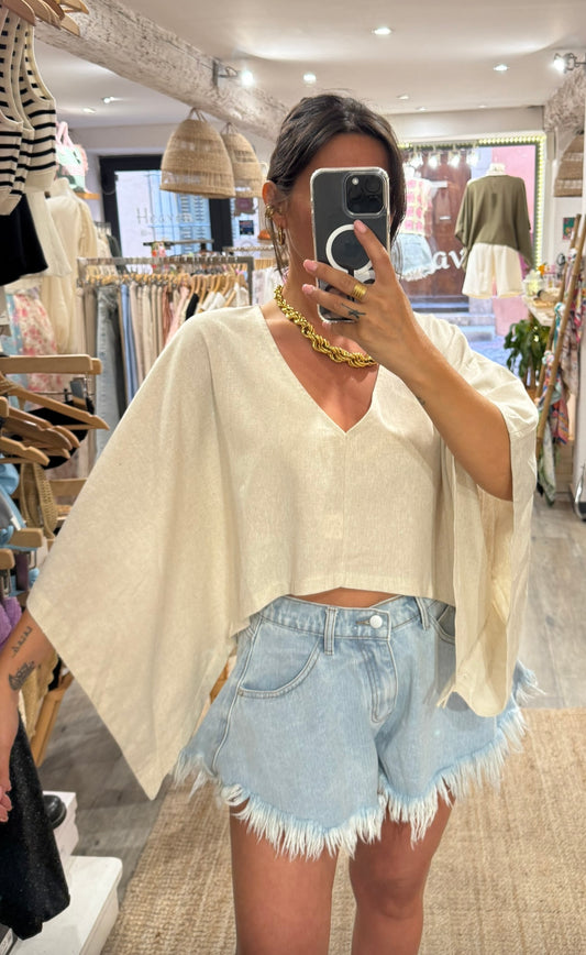 TOP MANCHES CHAUVE SOURIS BEIGE