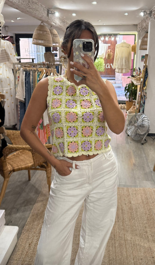 TOP CROCHET VERT/ROSE