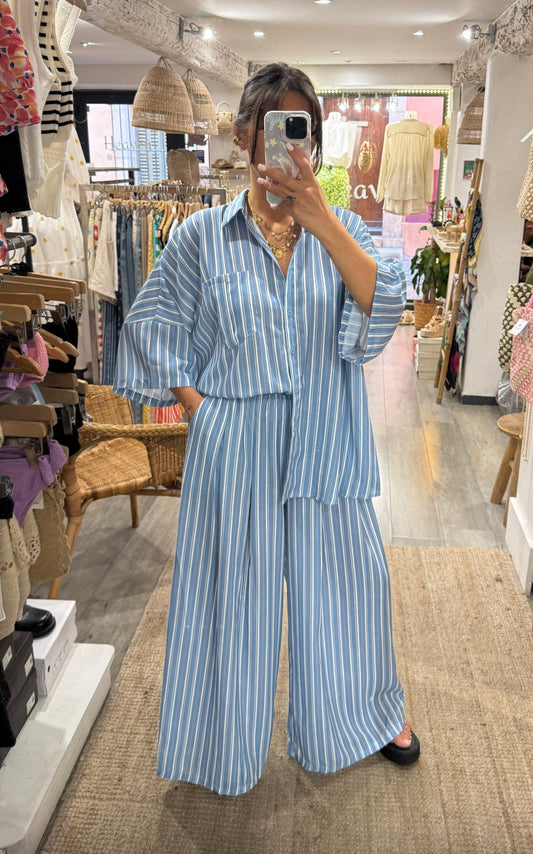 PANTALON ENSEMBLE RAYURES BLEU