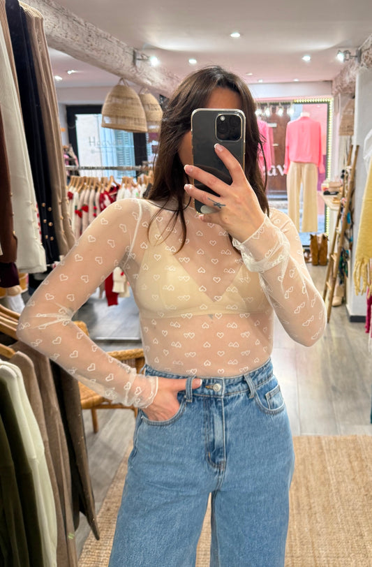TOP MOUSSELINE CŒUR BLANC