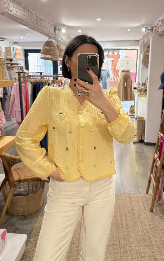 CHEMISIER BRODERIE CŒUR JAUNE