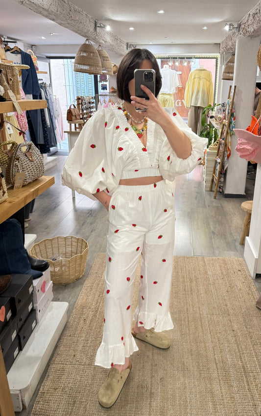 PANTALON ENSEMBLE FRAISE
