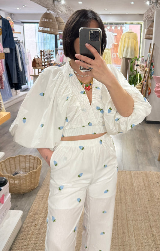 TOP ENSEMBLE FRAISE BLEU