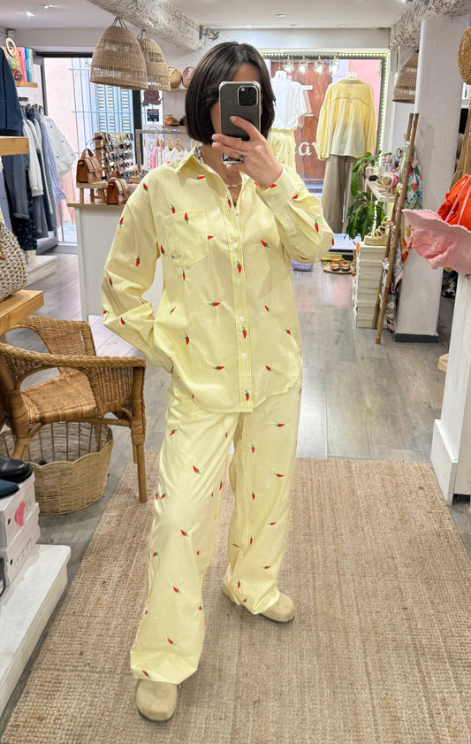 PANTALON PIMENT RAYURES JAUNE