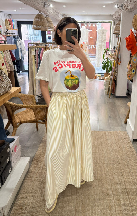 JUPE LONGUE RAYÉ BEIGE
