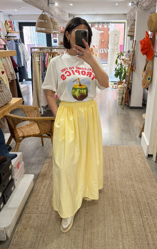 JUPE LONGUE RAYÉ JAUNE