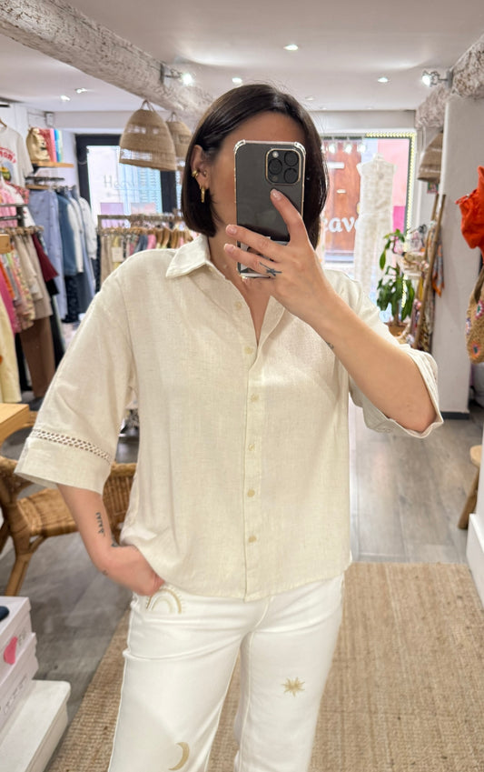CHEMISE LIN MANCHES BRODÉE
