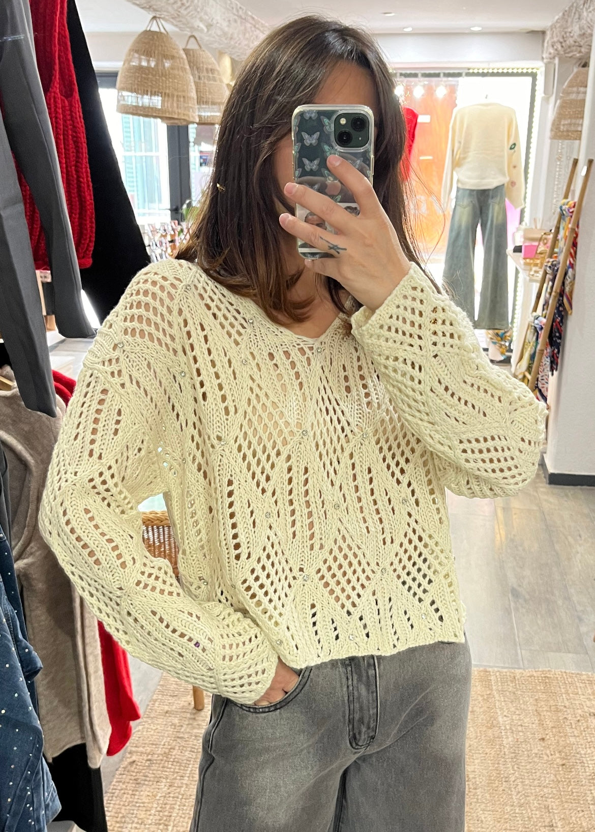 Pull Beige strass