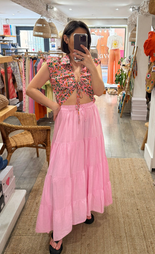 JUPE LONGUE GAZE DE COTON ROSE
