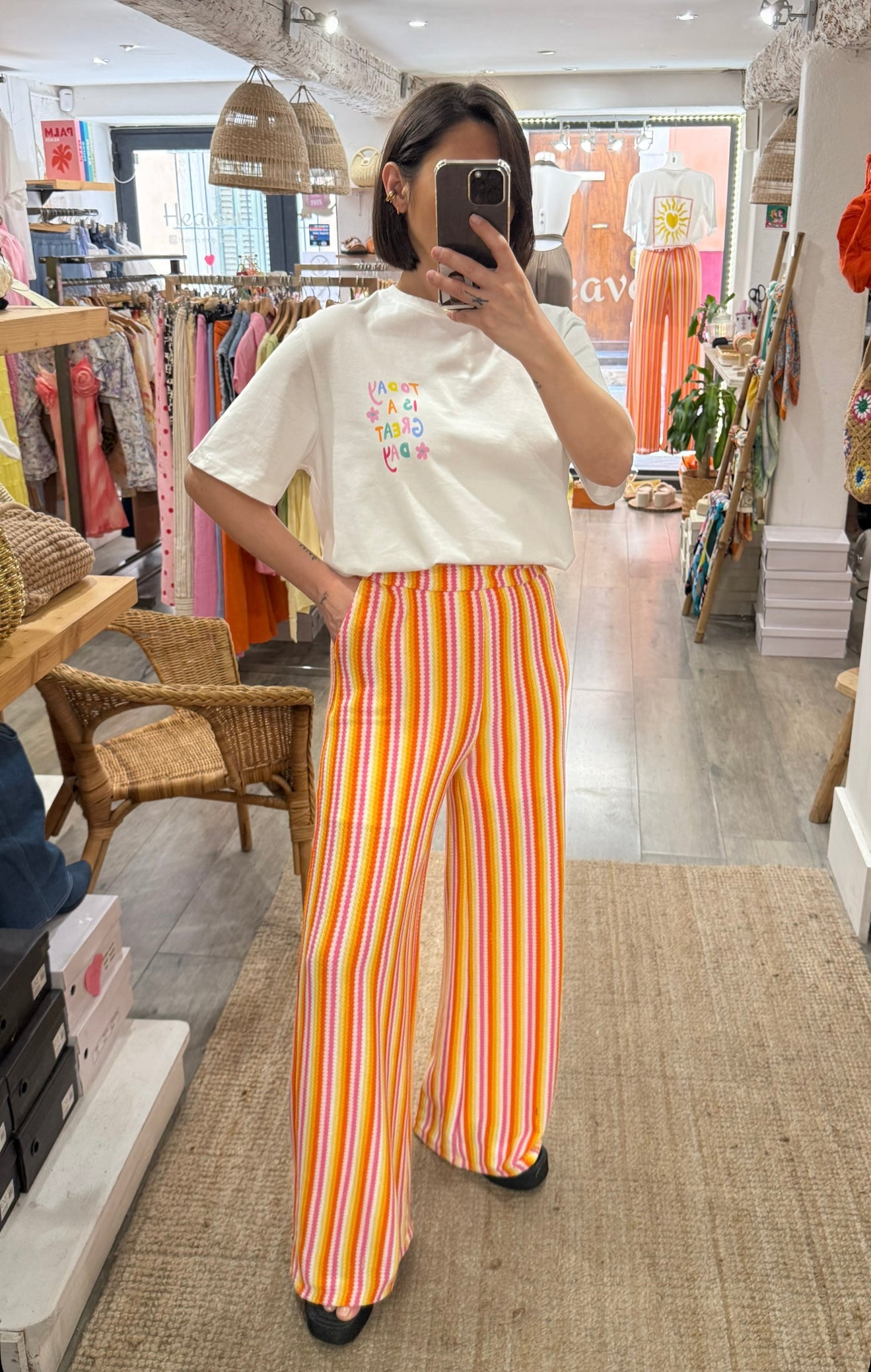 PANTALON RAYÉ ORANGE