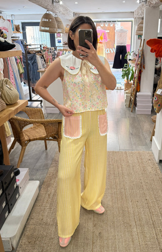 PANTALON JAUNE RAYURES POCHES