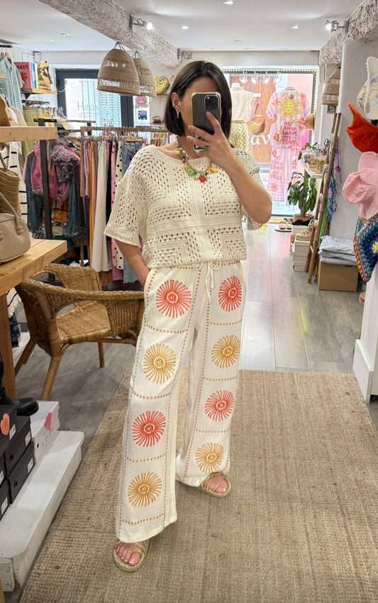 PANTALON GAZE DE COTON BRODÉE